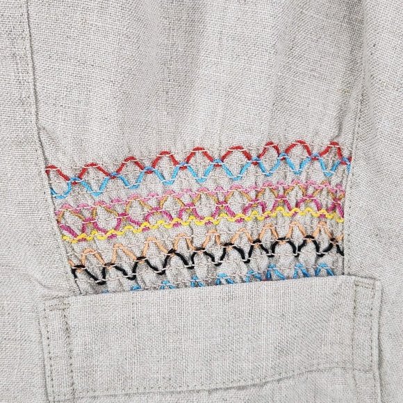 j.jill Blazer Womens Medium Linen Tan Button Down Embroidery Pockets Collared - Picture 3 of 13